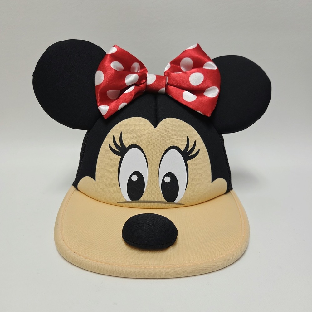 Disney Parks Minnie Mouse Face Ears Foam Mesh Trucker Snapback Hat Adult FLAW